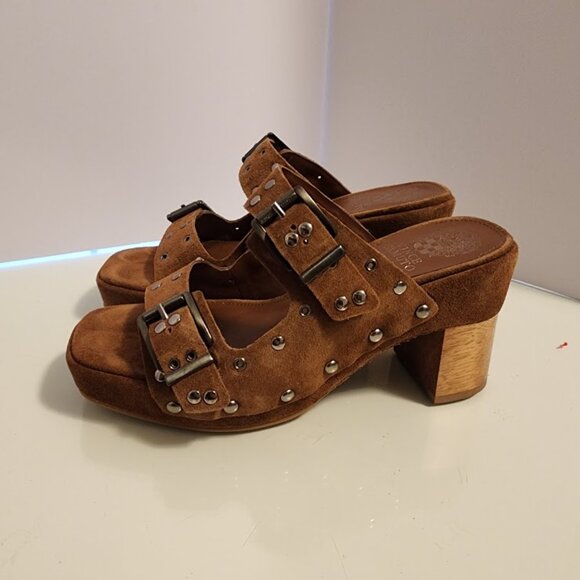 Vince Camuto Brown Suede Studded Heeled Sandal - Picture 5 of 7